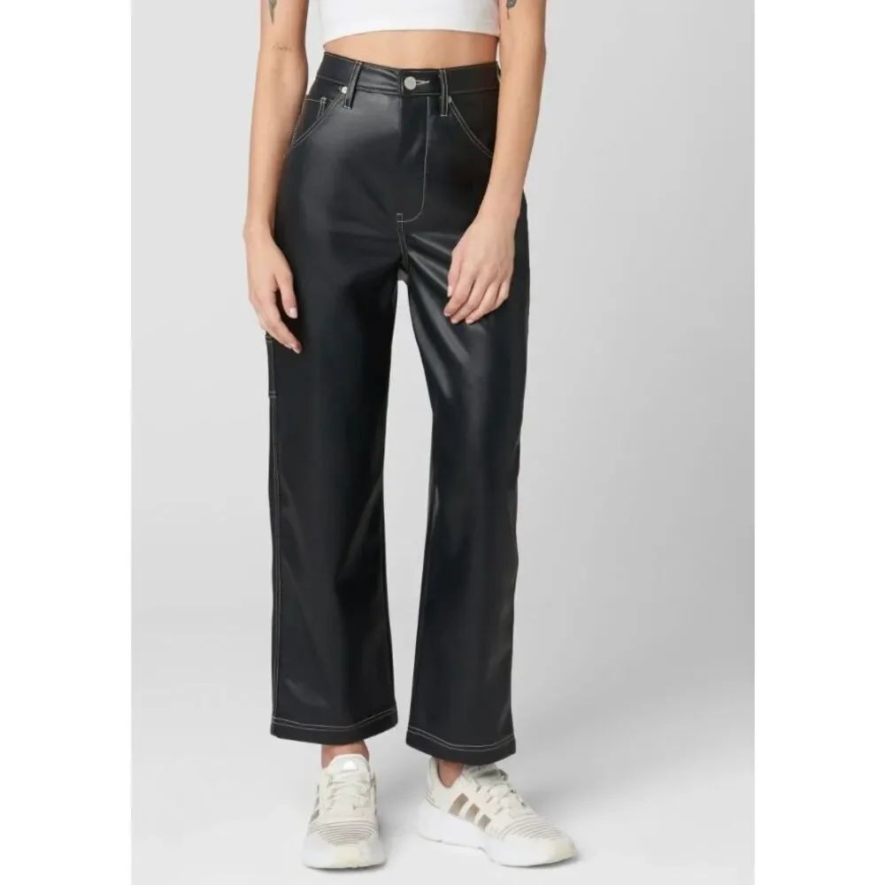 Blank NYC NWT the Baxter ribcage wide leg faux leather black pant 27